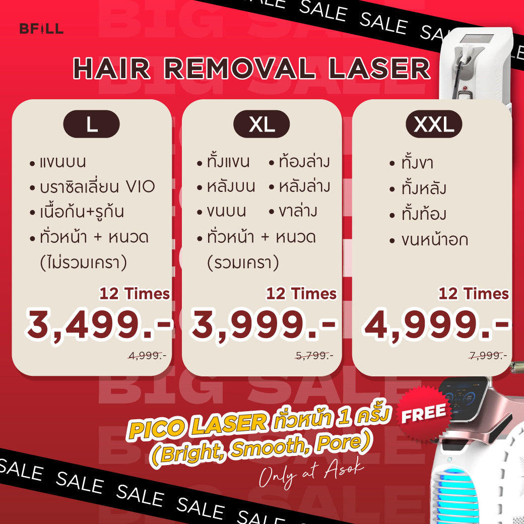 Hair Removal 12 ครั้ง ได้ทุกสาขา Free PICO by Specialist Only Asok