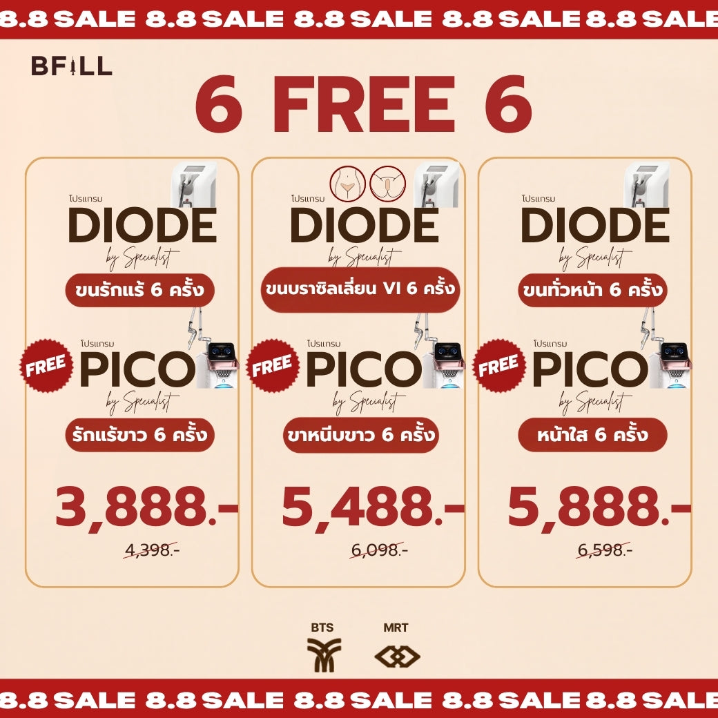 Program Hair Removal 6 ครั้ง(ได้ทุกสาขา) Free Program PICO 6 ครั้ง by Specialist Only Asok