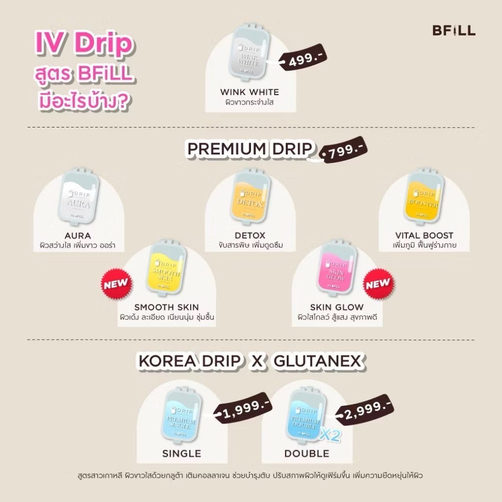 IV Drip Aura Program Vitamin Drip for Skin 1 time achieves 3 benefits: Bright and clear skin + Smooth and soft skin + Dewy glow Only Asok available at Asok branch.